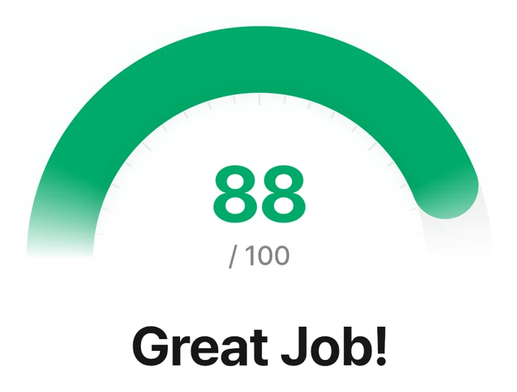 A student's writing evaluation: 88 out of 100, Great Job!